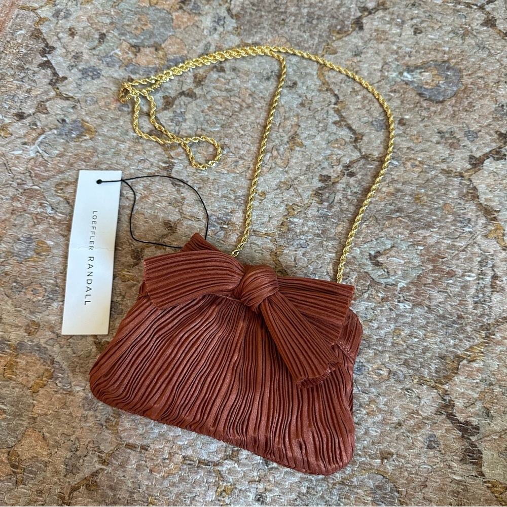 NWT Loeffler Randall Rochelle Bow Clutch in Terra